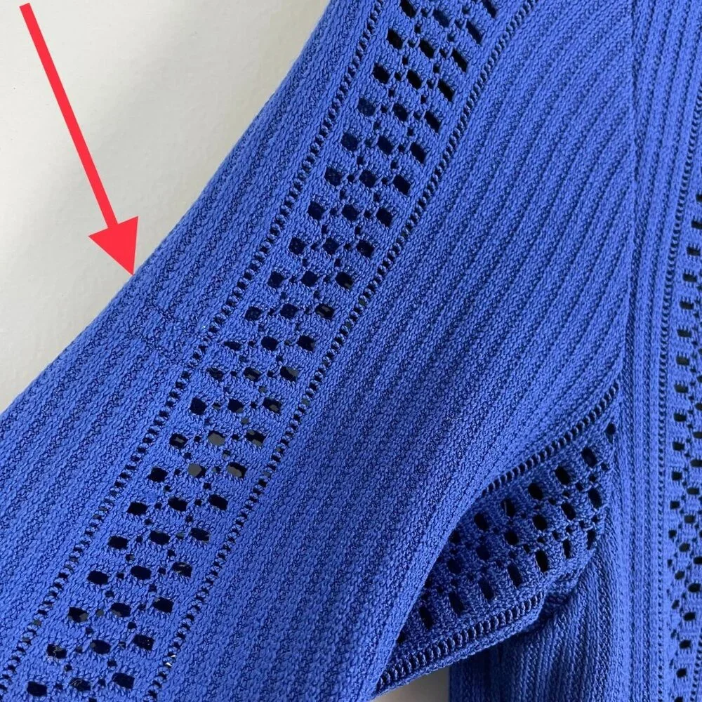 RAG & BONE‎ Womens 0 Elsa Royal Blue Pointelle Knit Dress Bodycon 3/4 Sleeve - Picture 13 of 16